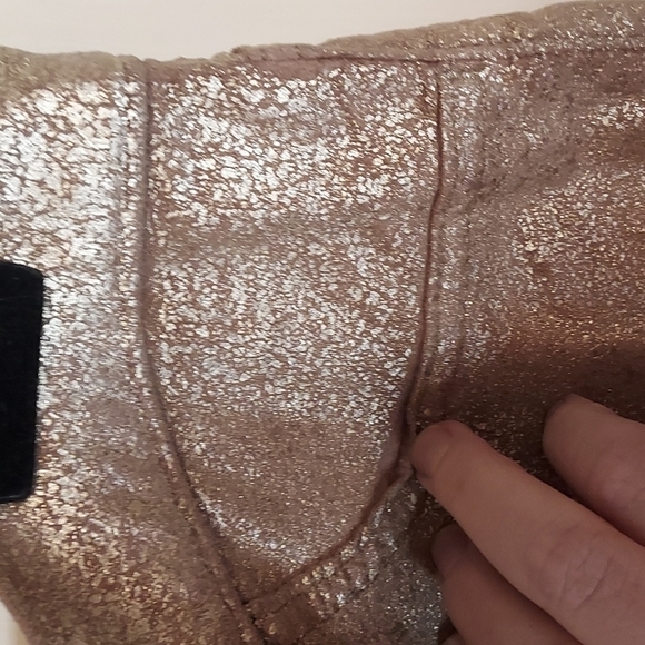 7 For All Mankind Ankle Skinny Velvet Jeans Metallic Gold - Picture 10 of 12